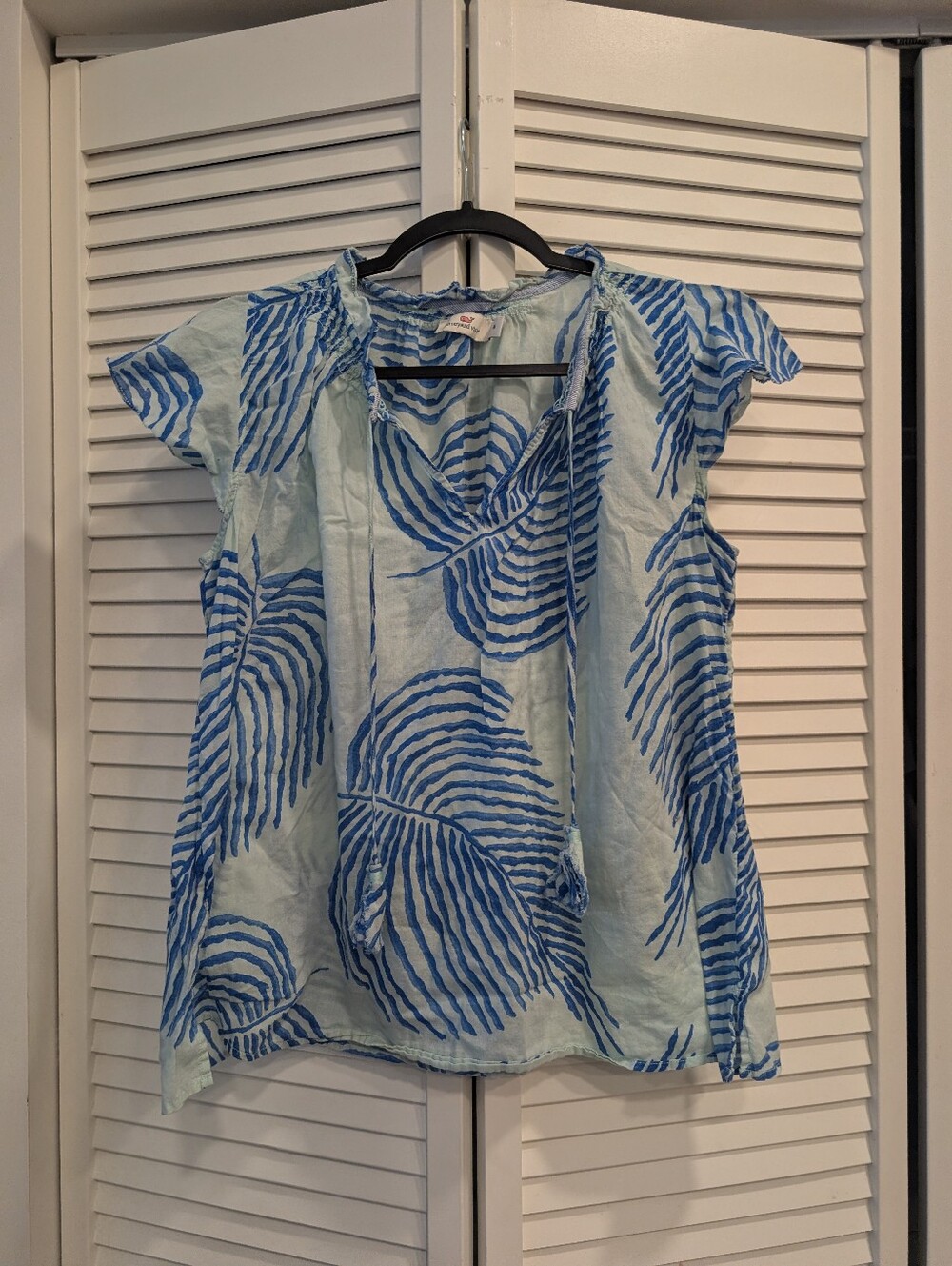 Vineyard Vines Light Blue & Royal Blue Tropical Printed Cap-Sleeve Women's Top